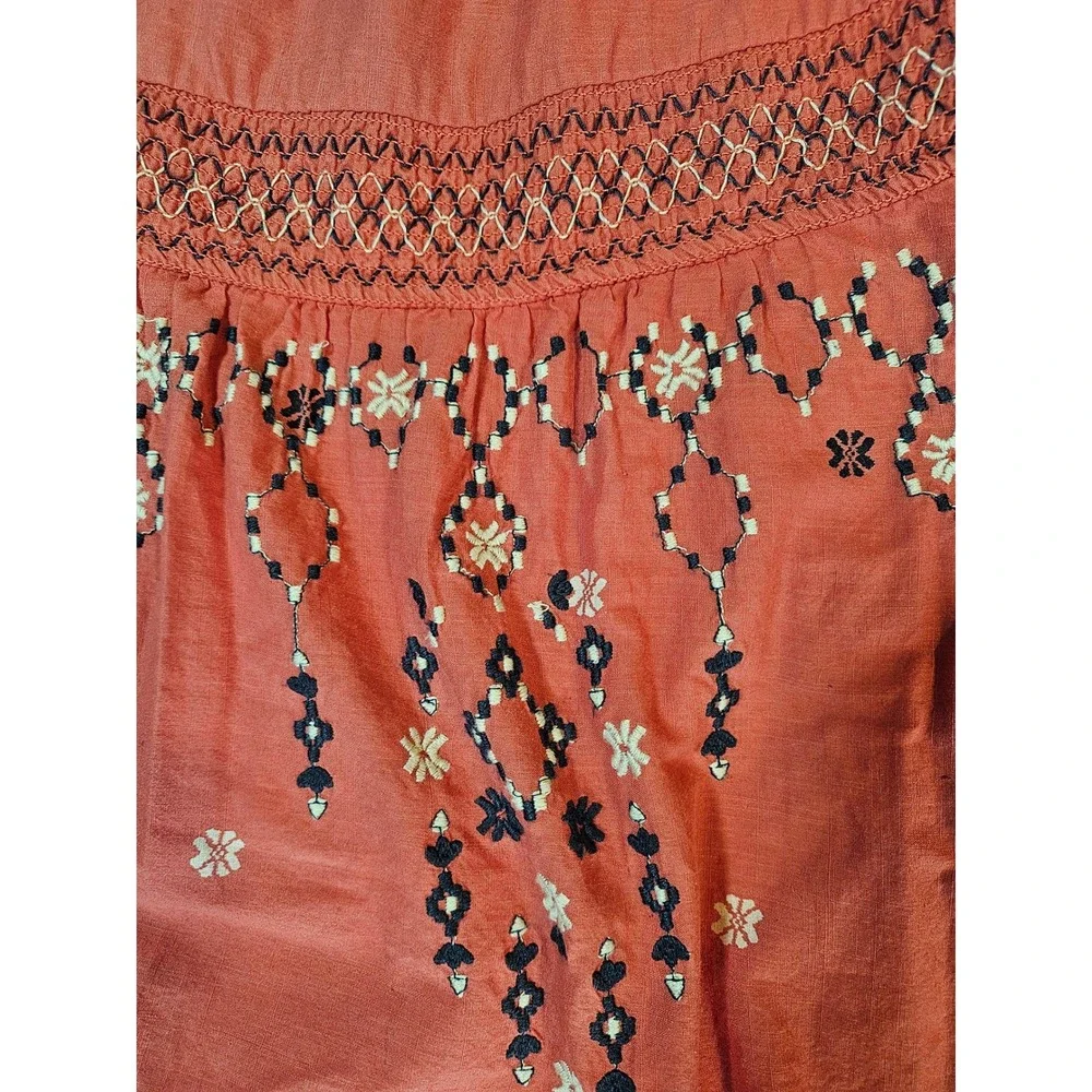 Abercrombie &‎ Fitch Midi Skirt Womens XS Coral Embroidered Boho Peasant Cottage